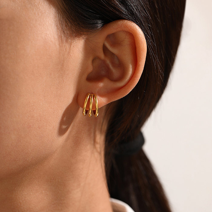 1 paire de boucles d'oreilles plaquées en acier inoxydable, Style Simple, couleur unie