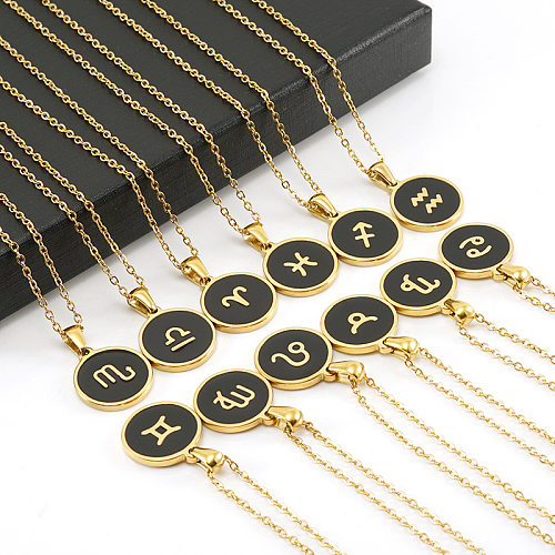 Modische runde Halskette mit Sternbild-Anhänger aus Edelstahl, emailliert, vergoldete Edelstahl-Halsketten