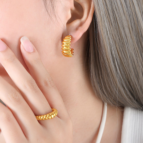 1 Pair Modern Style Simple Style C Shape Plating Stainless Steel 18K Gold Plated Ear Studs