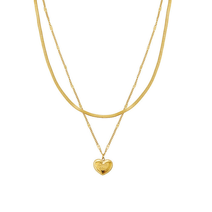 Elegant Basic Streetwear Heart Shape Stainless Steel Plating Layered Necklaces