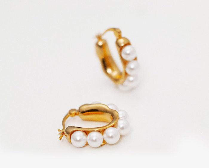 Vintage Style U Shape Stainless Steel Plating Artificial Pearls Earrings 1 Pair