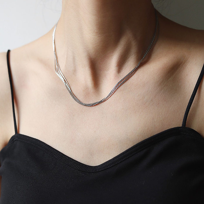 Lady Solid Color Stainless Steel Plating Layered Necklaces