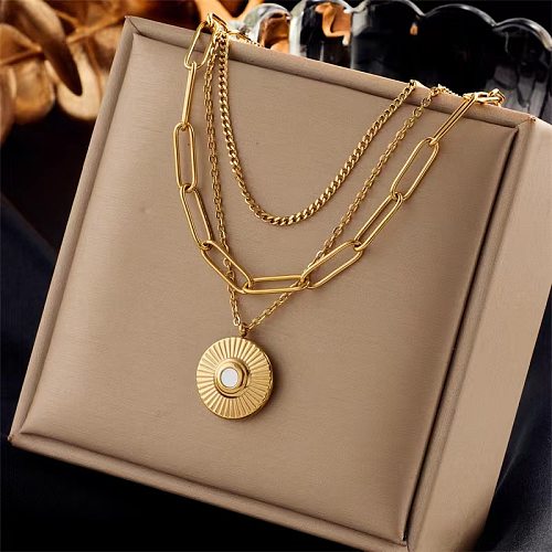 Retro Round Stainless Steel Plating Gold Plated Layered Necklaces