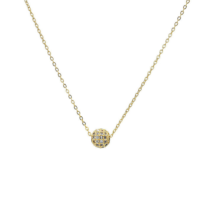 Schlichter Stil, runde Anhänger-Halskette mit Edelstahl-Beschichtung, künstliche Edelsteine, 18 Karat vergoldet