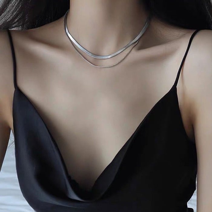 INS Style Solid Color Stainless Steel Plating Layered Necklaces 1 Piece