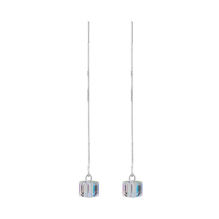 1 par elegante brilhante quadrado incrustação de aço inoxidável cristal artificial banhado a prata linha de orelha