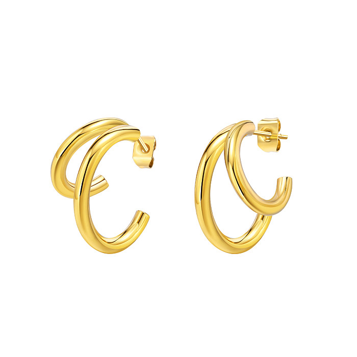 1 paire de clous d'oreilles en acier inoxydable plaqué or, Style Simple, classique, Style romain, couleur unie