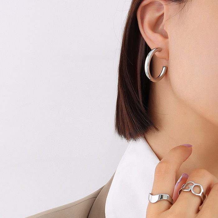 Fashion All-match High-quality Temperament C-shaped Stainless Steel  Earrings