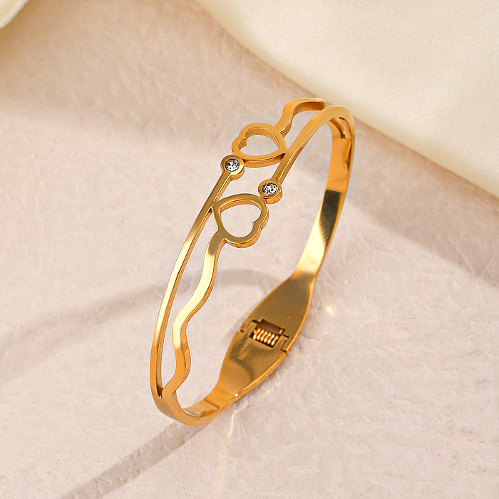 IG Style Heart Shape Stainless Steel Plating Inlay Zircon Gold Plated Bangle