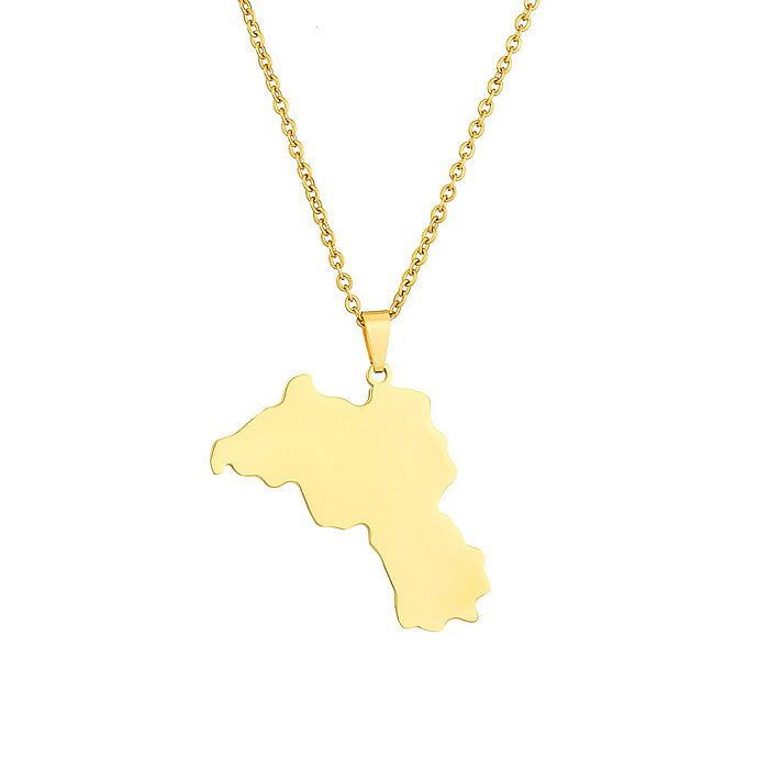 Casual Ethnic Style Map Stainless Steel Plating Hollow Out 18K Gold Plated Pendant Necklace Long Necklace