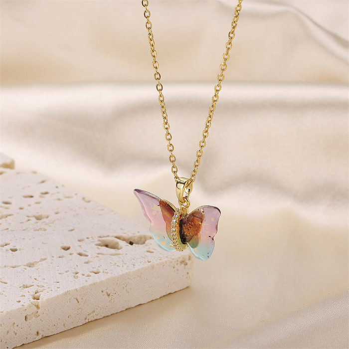 Elegant Commute Butterfly Stainless Steel  Brass 18K Gold Plated Pendant Necklace In Bulk