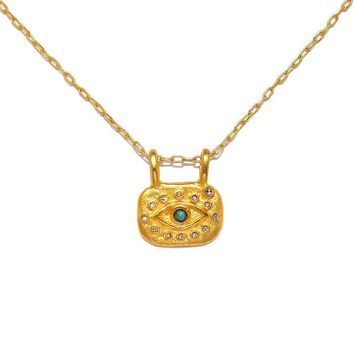 Retro Moon Heart Shape Eye Stainless Steel  Stainless Steel Plating Inlay Zircon 18K Gold Plated Pendant Necklace