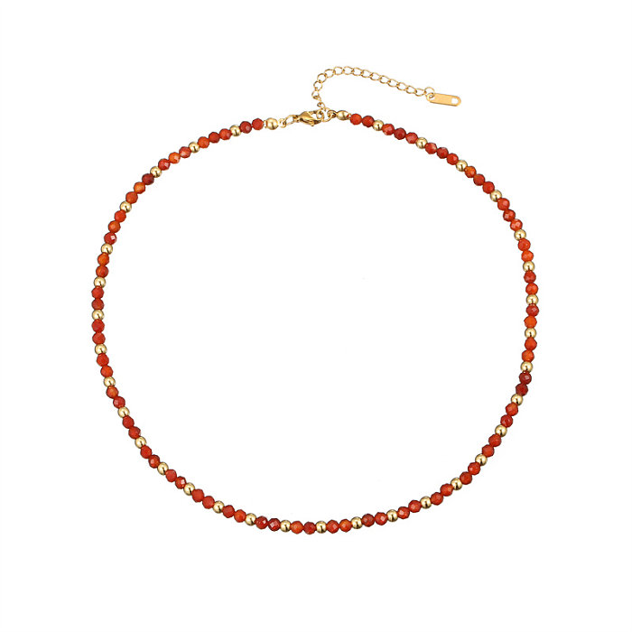 Halskette mit geometrischen Steinperlen aus Edelstahl im klassischen Urlaubsstil