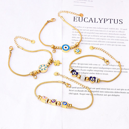 Elegant Classic Style Streetwear Heart Shape Eye Titanium Steel Plating Inlay Zircon Bracelets