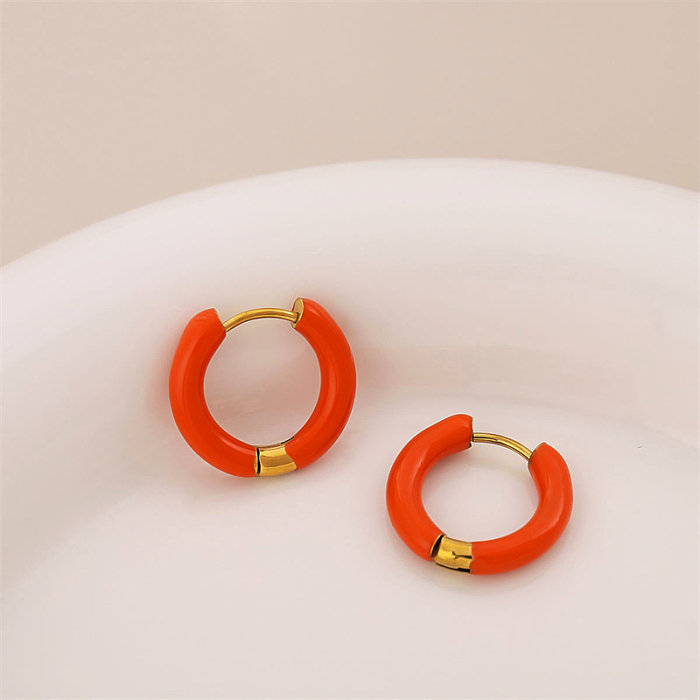 1 paire de boucles d'oreilles en acier inoxydable plaqué or 18 carats, Style Simple, cercle émaillé