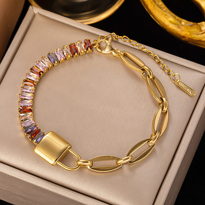 Bracelets de Zircon d'incrustation de placage d'acier de titane de serrure de forme de coeur de style moderne