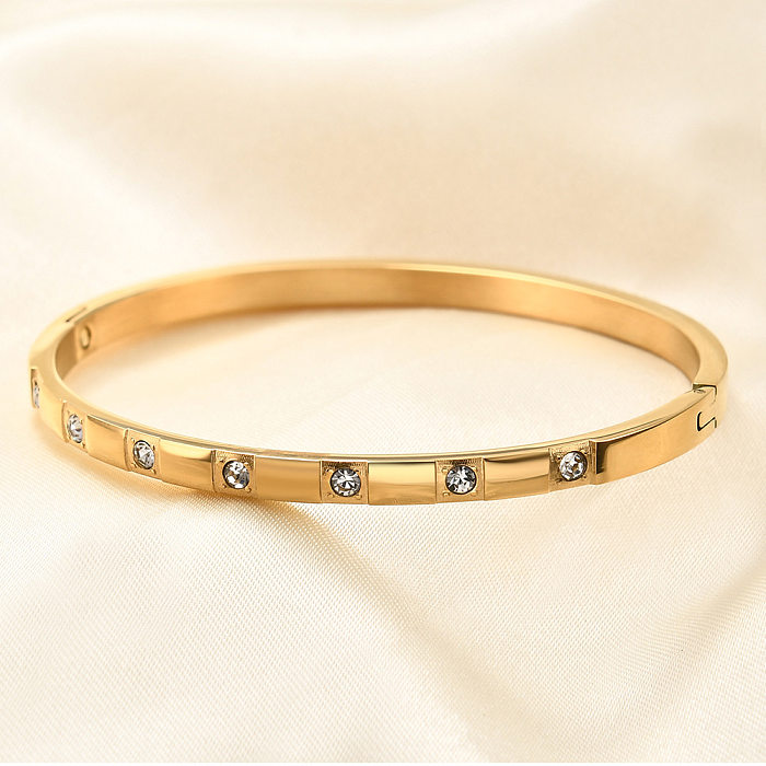 Bracelet rond en Zircon plaqué or 18 carats, vente en gros, style Simple, incrustation ronde en acier inoxydable