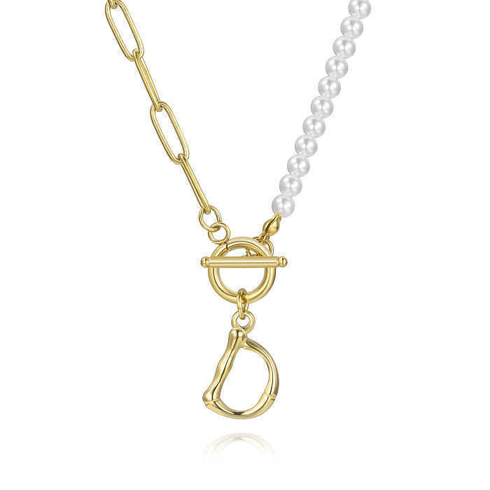 Collier plaqué or 14 carats avec perles en acier inoxydable et perles de style classique de style simple