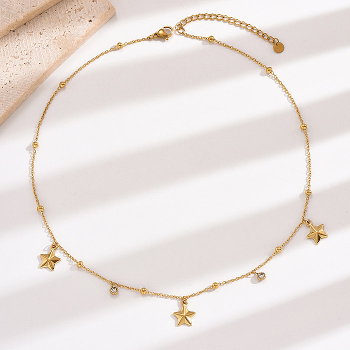 Modern Style Star Stainless Steel  Plating Inlay Rhinestones 14K Gold Plated Pendant Necklace