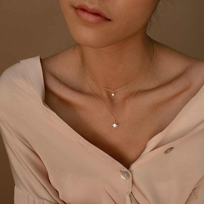 1 Piece Simple Style Star Stainless Steel Inlay Zircon Layered Necklaces