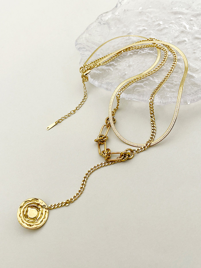Lässige, schlichte, runde, geschichtete Halsketten mit Edelstahlbeschichtung und Natursteinvergoldung