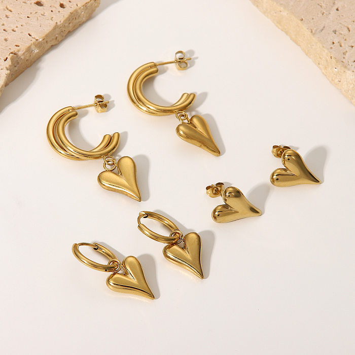 Boucles d'oreilles avec pendentif en forme de cœur en acier inoxydable plaqué or 14 carats, bijoux pour femmes, nouvelle mode
