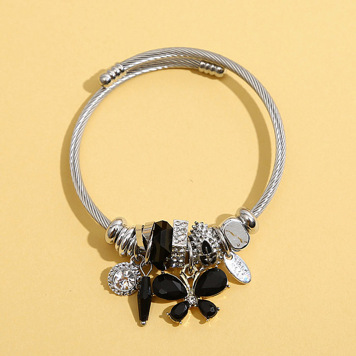 Bracelet en verre avec incrustation de perles en acier inoxydable papillon tendance 1 pièce