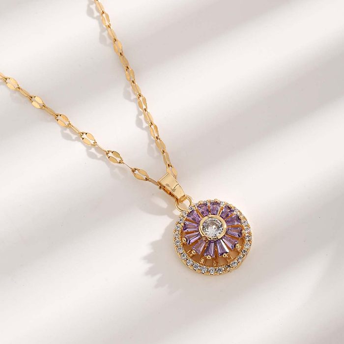 Simple Style Round Stainless Steel Plating Inlay Zircon Gold Plated Pendant Necklace