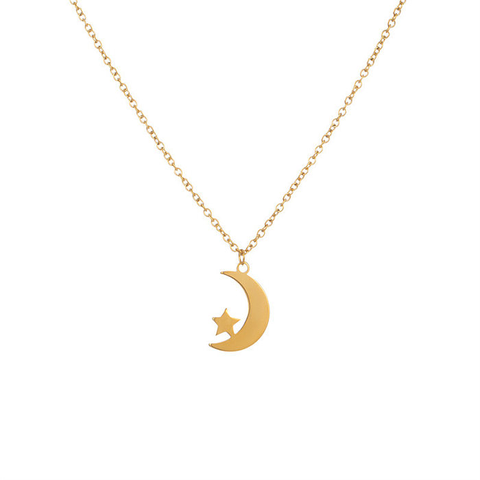 1 Piece Lady Star Moon Stainless Steel  Plating Pendant Necklace