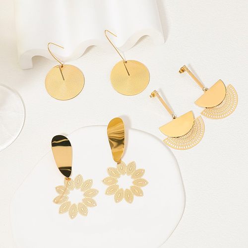 1 Pair Exaggerated Sector Petal Polishing Plating Stainless Steel  Gold Plated Drop Earrings