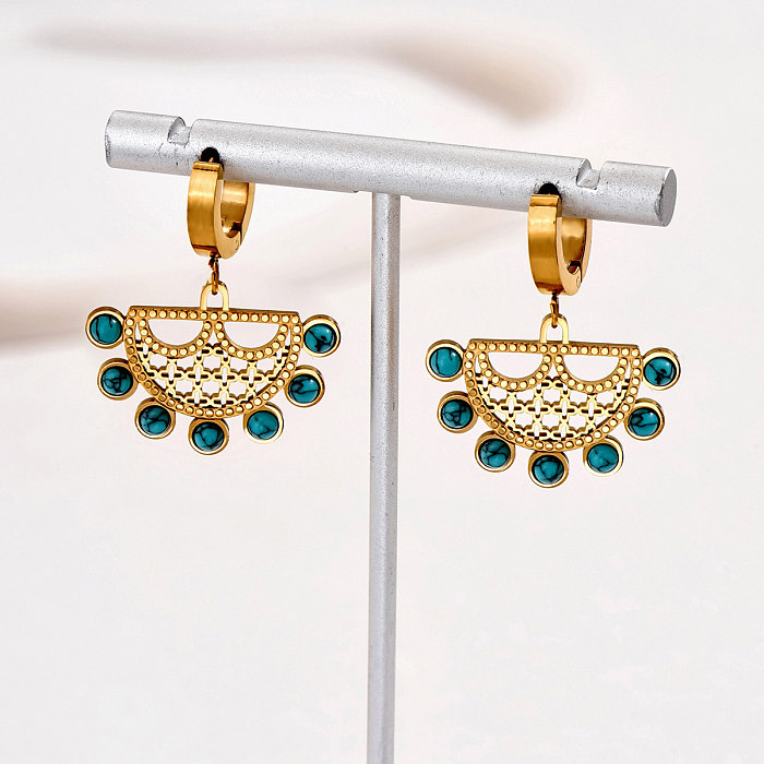 1 Pair Casual Vintage Style Geometric Plating Inlay Stainless Steel  Turquoise 18K Gold Plated Drop Earrings