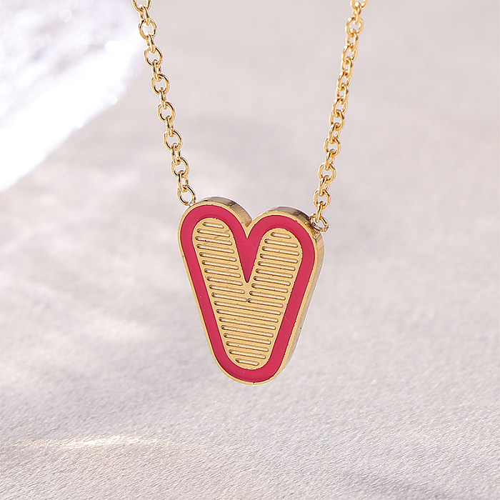 Sweet Simple Style Artistic Letter Stainless Steel  Enamel Plating 18K Gold Plated Pendant Necklace