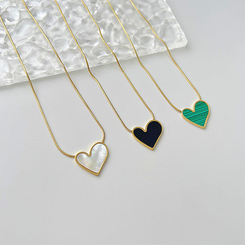 Fashion Heart Shape Stainless Steel  Inlay Shell Necklace