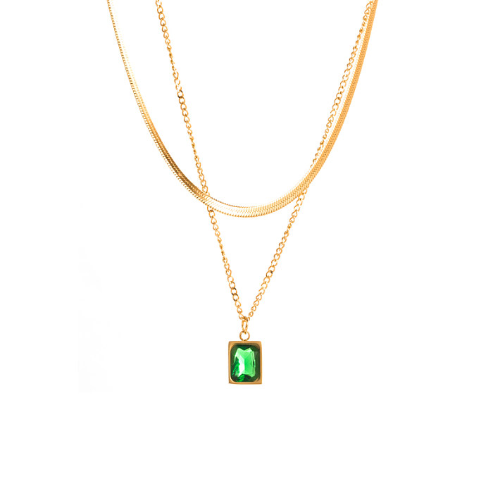 Collier avec pendentif carré en forme de cœur, rectangulaire, en acier inoxydable plaqué or, incrustation ajourée en Zircon, 1 pièce