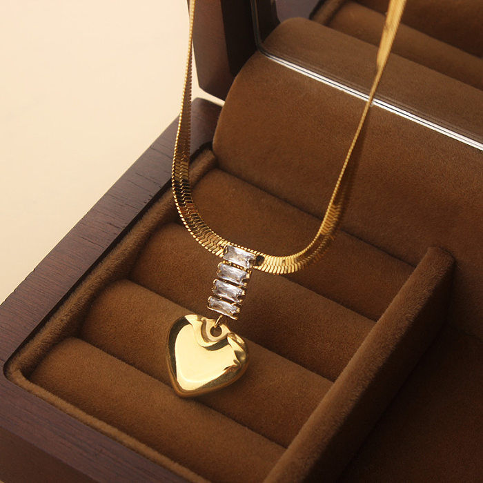 Simple Style Heart Shape Stainless Steel Plating Inlay Zircon Pendant Necklace