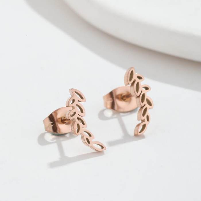 Fashion Leaves Stainless Steel  Plating Hollow Out Ear Studs 1 Pair