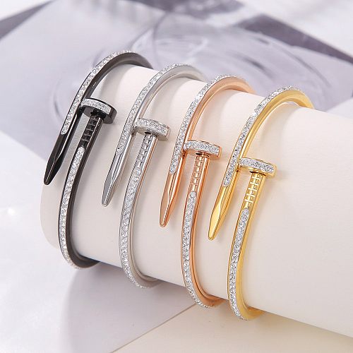 Casual Elegant Solid Color Titanium Steel Plating Inlay Zircon 18K Gold Plated Bangle