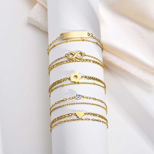 Casual Simple Style Infinity Heart Shape Flower Stainless Steel Titanium Steel Plating Zircon Gold Plated Bracelets