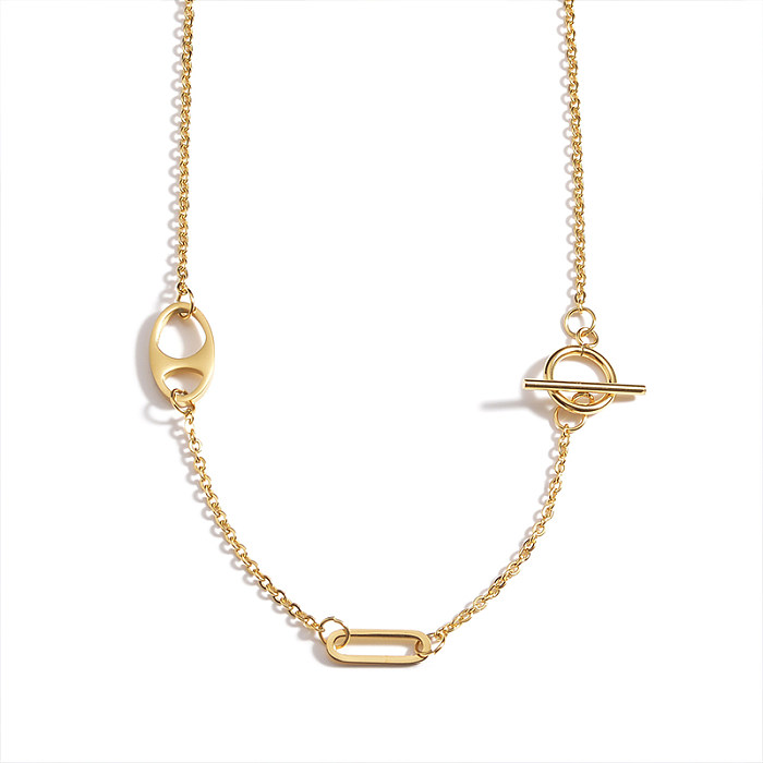 Elegant Simple Style Solid Color Stainless Steel  Toggle Plating 18K Gold Plated Necklace