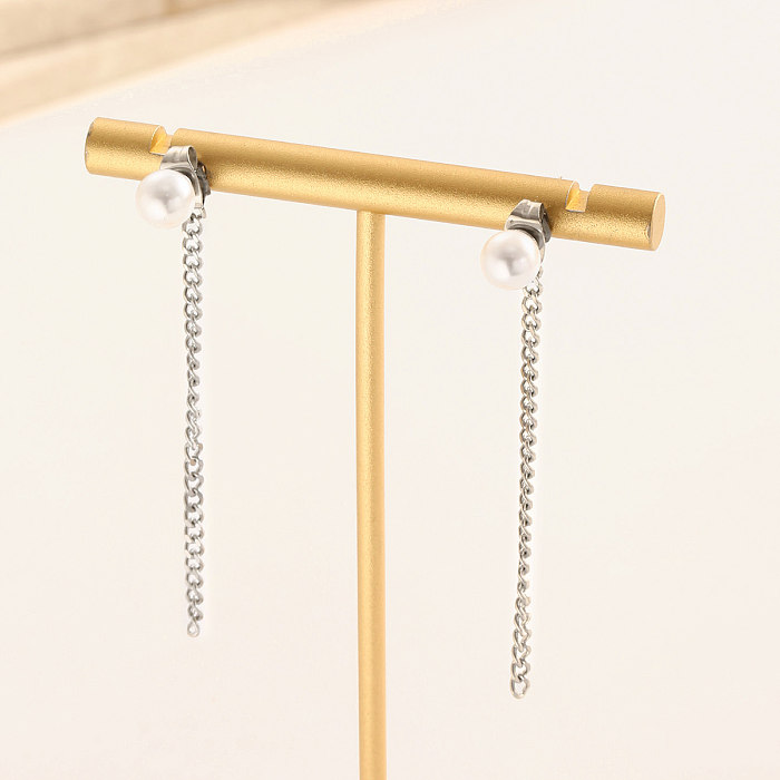 1 paire de boucles d'oreilles pendantes plaquées or 14 carats, chaîne de Style Simple, placage en acier inoxydable