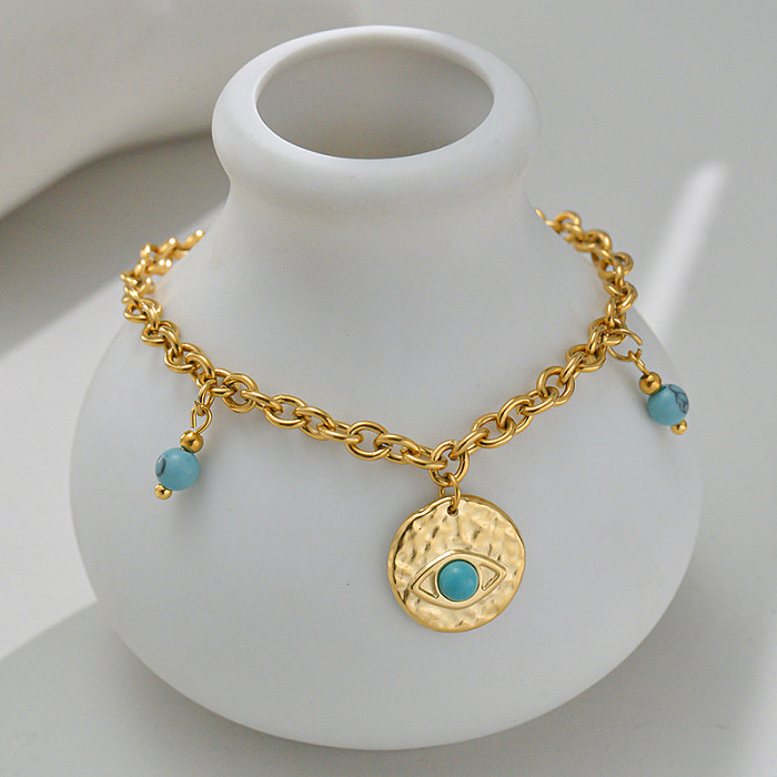 Fashion Round Stainless Steel Bracelets Plating Inlay Turquoise Rhinestone Stainless Steel Bracelets