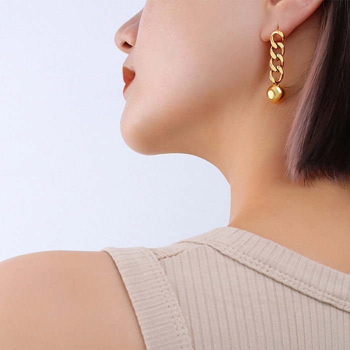 1 Pair Retro Simple Style Round Chain Plating Stainless Steel  18K Gold Plated White Gold Plated Drop Earrings