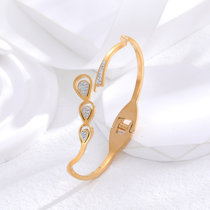 Wholesale Classic Style Water Droplets Heart Shape Butterfly Titanium Steel 24K Gold Plated Zircon Bangle