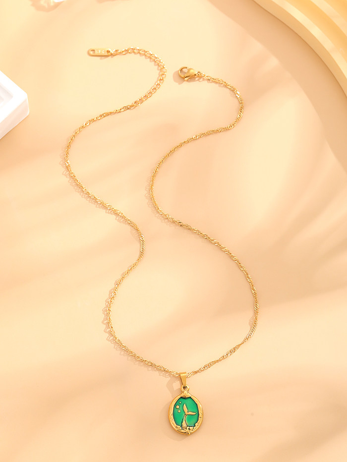 Retro-Klassiker-Stil Meerjungfrau-Halskette aus Edelstahl mit Emaille-Beschichtung und vergoldet