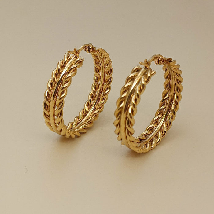 1 paire de boucles d'oreilles créoles en acier inoxydable plaqué or 18 carats, Style Vintage, géométrique, couleur unie