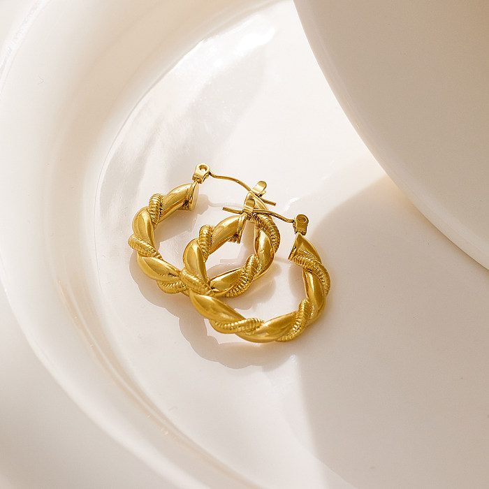 1 Piece Vintage Style Simple Style Twist Plating Stainless Steel  Gold Plated Hoop Earrings