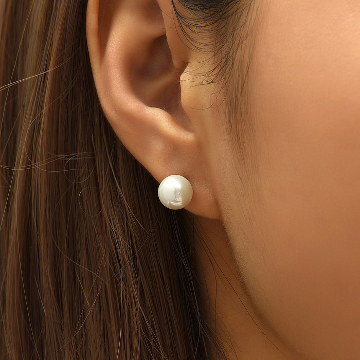 1 Pair Vintage Style Round Stainless Steel  Imitation Pearl Plating Ear Studs