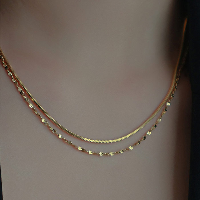 Mehrschichtige Halsketten im schlichten Stil mit einfarbiger Edelstahlbeschichtung