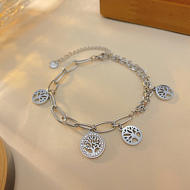 Simple Style Round Titanium Steel Inlay Rhinestones Bracelets