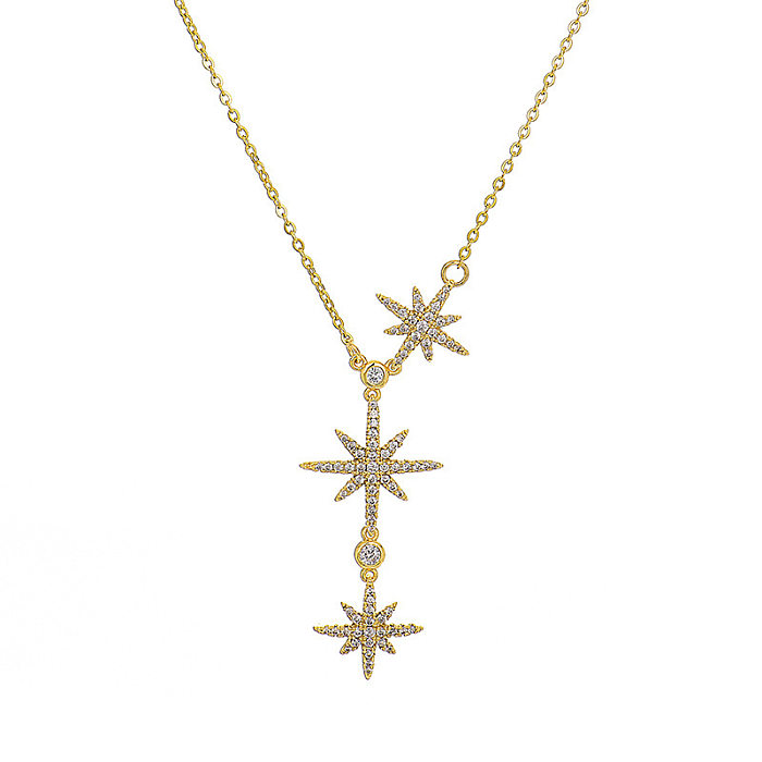 Collier élégant en forme d'étoile en acier inoxydable avec diamant et Zircon
